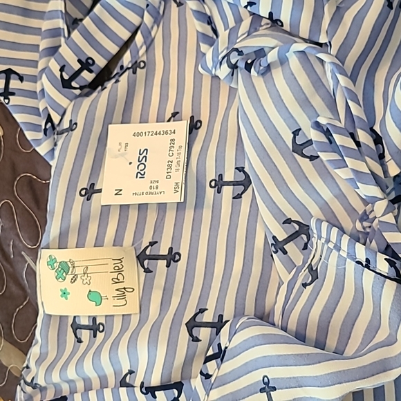 NWOT Lily Bleu girls top Med (8-10) blue/white striped with anchor pattern - Picture 6 of 6